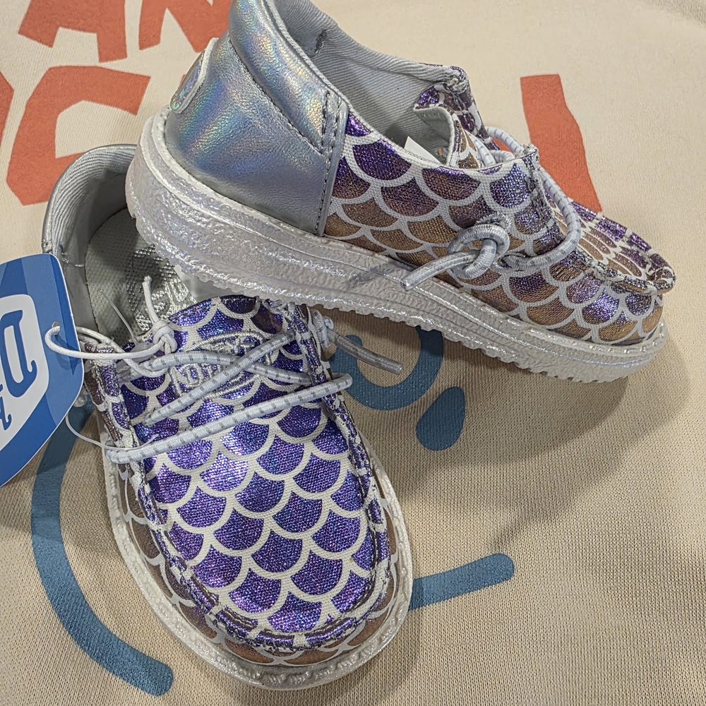 Hey Dude Kids' Sparkly Purple and Silver Sneakers